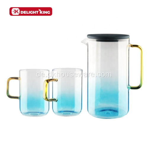 Wasserkrug-Becher-Set aus Borosilikatglas mit Farbverlauf